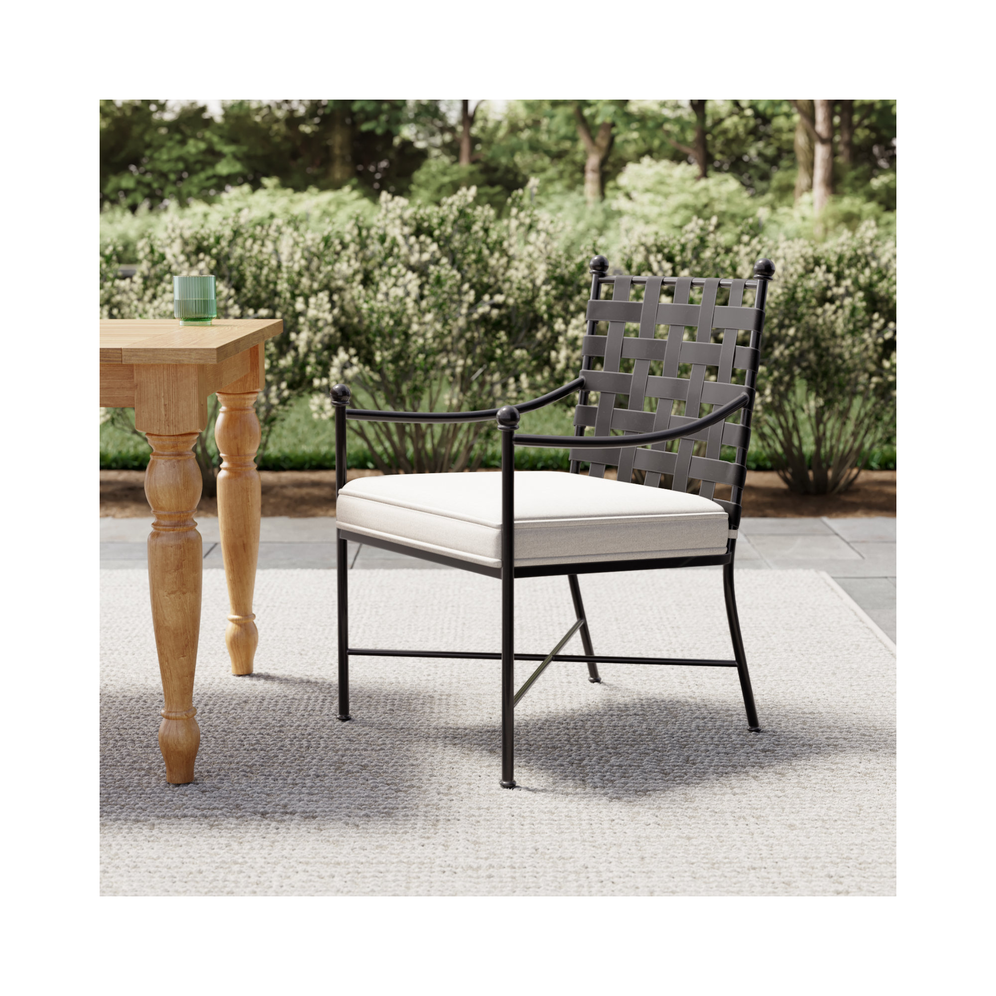 Lucier Premium All-Weather Wicker Outdoor Dining Armchair with Sunbrella® Cushion, Canvas Flax Sunbrella® Canvas