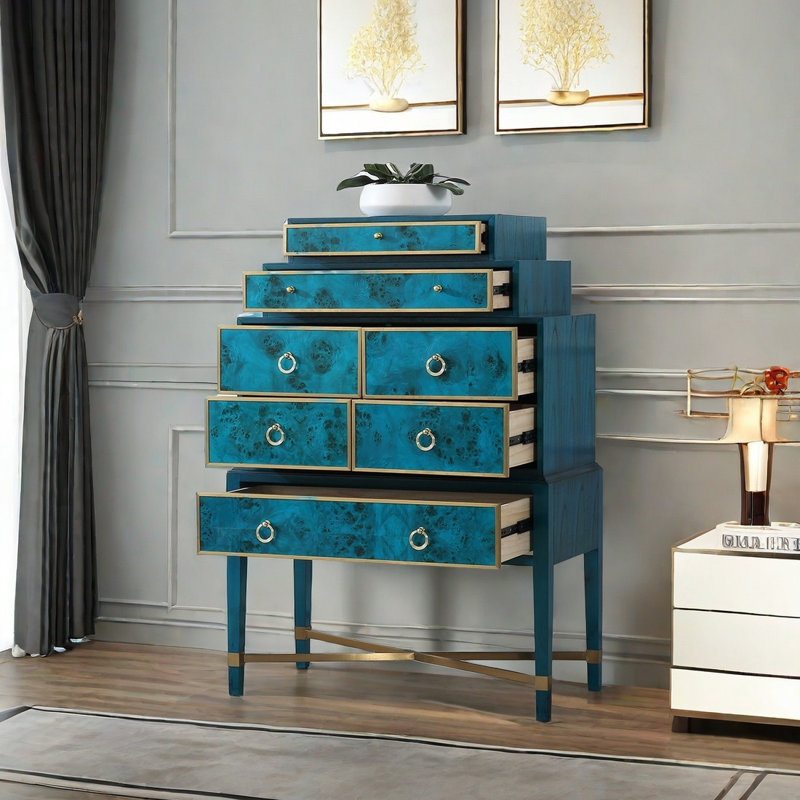 Light luxury seven drawer accent cabinet, Blue