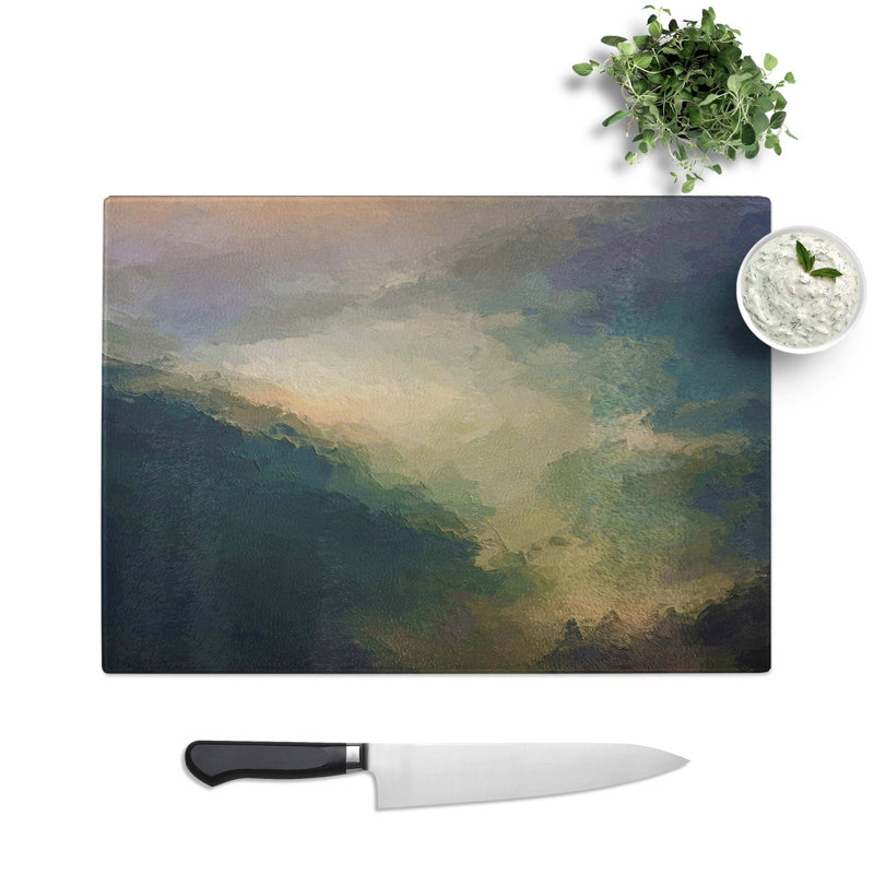 Tempered Glass Valley Mist in Abstract Cutting Board, 28.5 cm W x 20 cm L