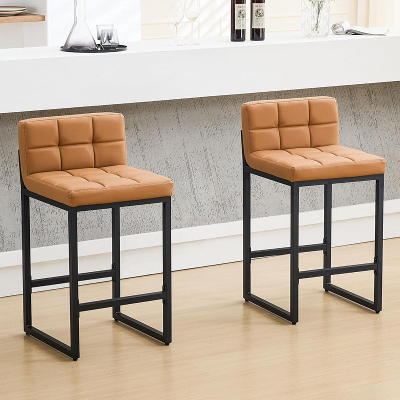 Tabouret de comptoir rembourré à dossier bas avec structure en métal épaissie pour îlot de cuisine, Tanné, 2