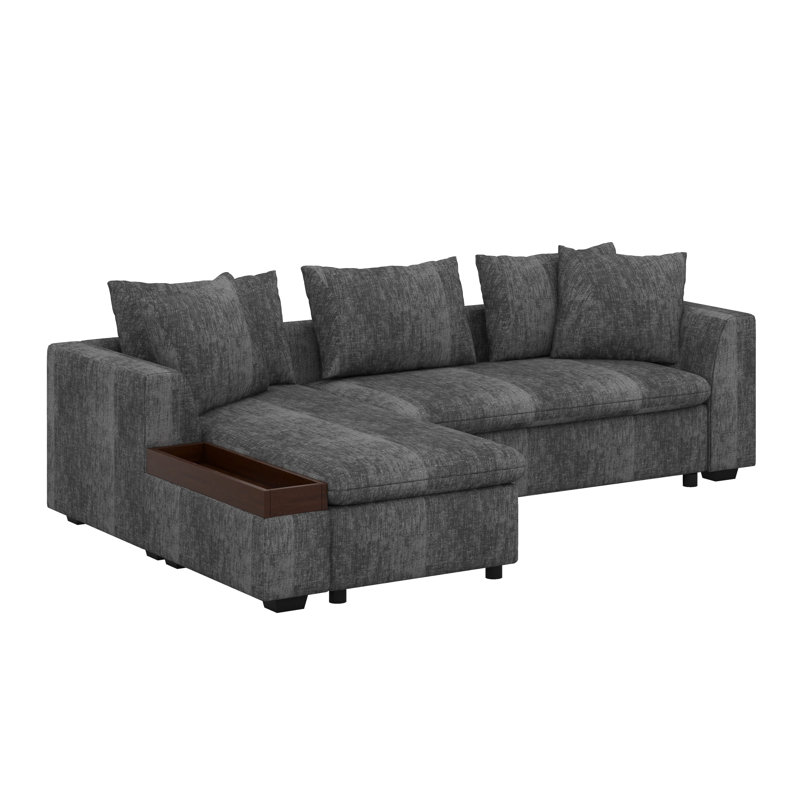 Canapé modulaire avec canapé en L et compartiment de rangement en bois, Gris