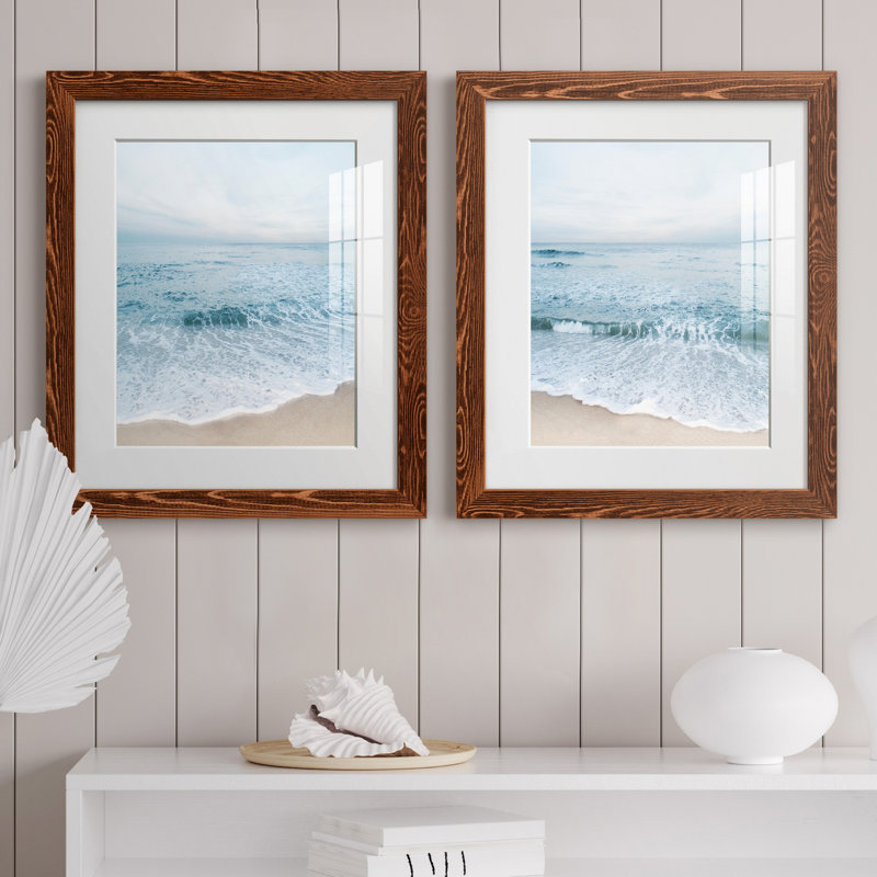Tranquil Ocean I - ensemble de 2 reproductions, Blanc, Papier avec cadre érable, H 20 po x l 17 po x P 1 po