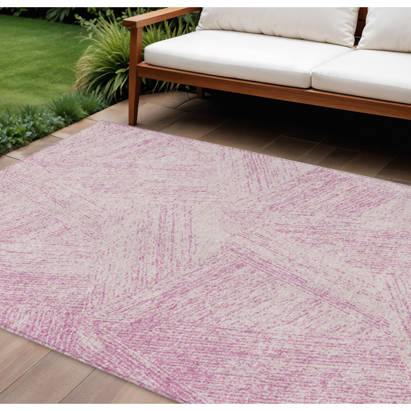 HomeRoots 8' X 10' Pink Abstract Washable Indoor Outdoor Area Rug