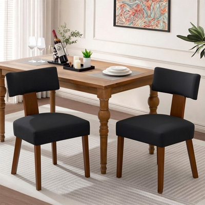 Ensemble de 2 chaises de salle à manger rembourrées en bois avec dossier incurvé, chaises de salle à manger de style campagnard style Mid-Century