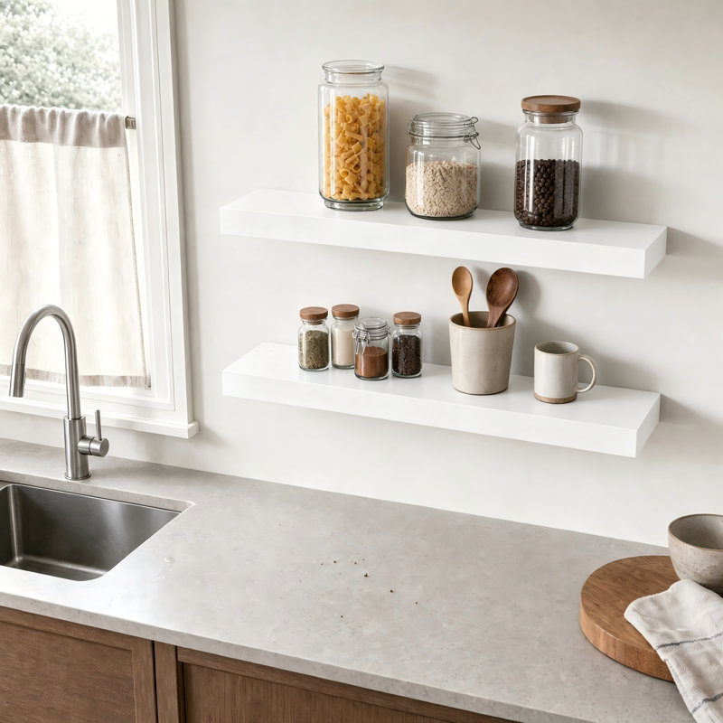 2-Piece 9.3" Extra Deep Wood Floating Shelves, Modern Design Wall Mount Display Shelves, White, 1.5" H x 24" W x 9.3" D