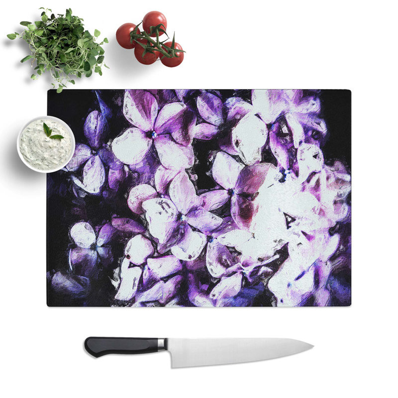 Glass Lilac Hydrangeas Chopping Board, 28.5 cm W x 20 cm L