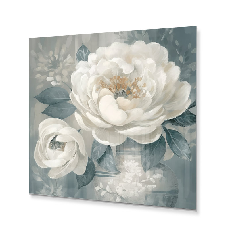 Émotion de pivoine blanche et bleue I, H 16 po x l 16 po x P 1 po