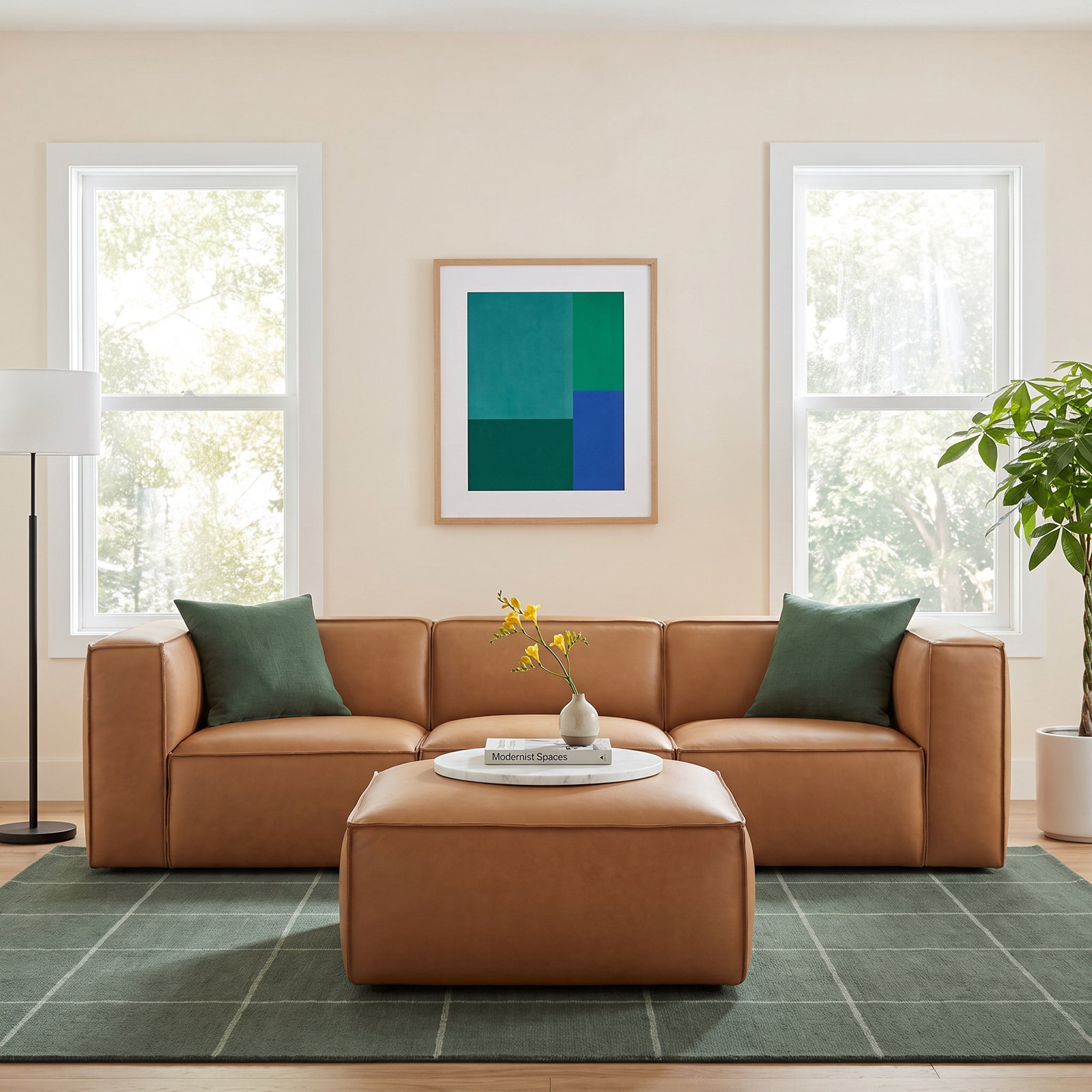 Jaye Top Grain Leather Modular Sectional, Brown