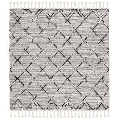 Tapis géométrique fait à la main Dessiree en ivoire / noir