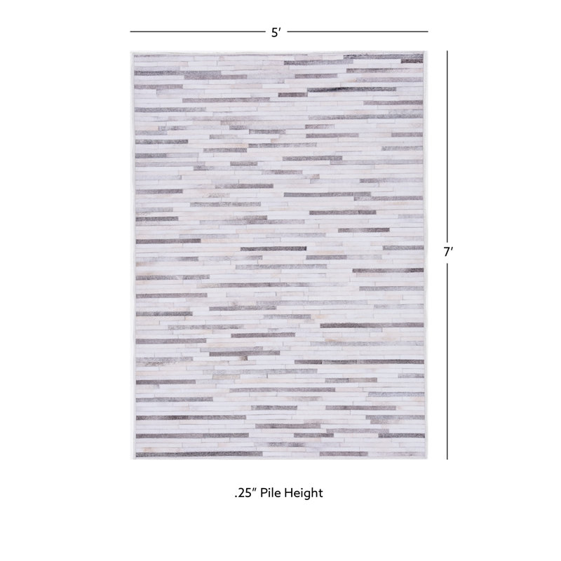 Jameown Patchwork Faux Cowhide Gray/Black Printed Area Rug, Rectangle 5' x 7'