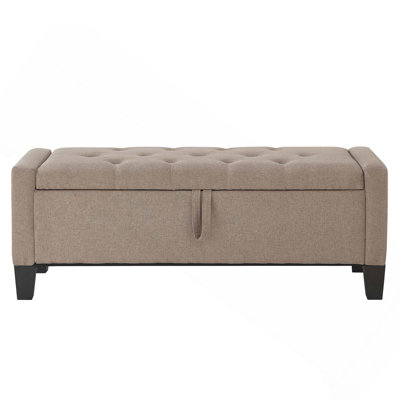 Linen Upholstered Ottoman Bench With Storage And Safety Hinge For Bedroom Living Room
