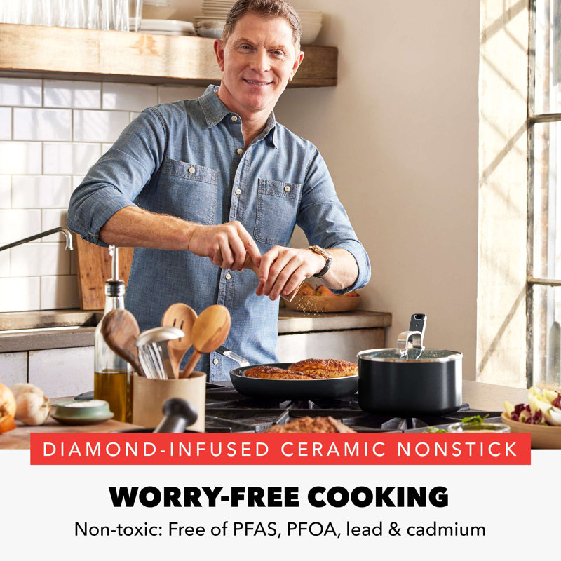 Bobby Flay by GreenPan Professional Grade Ceramic Nonstick 4.5QT Sauté Pan with Lid, Black