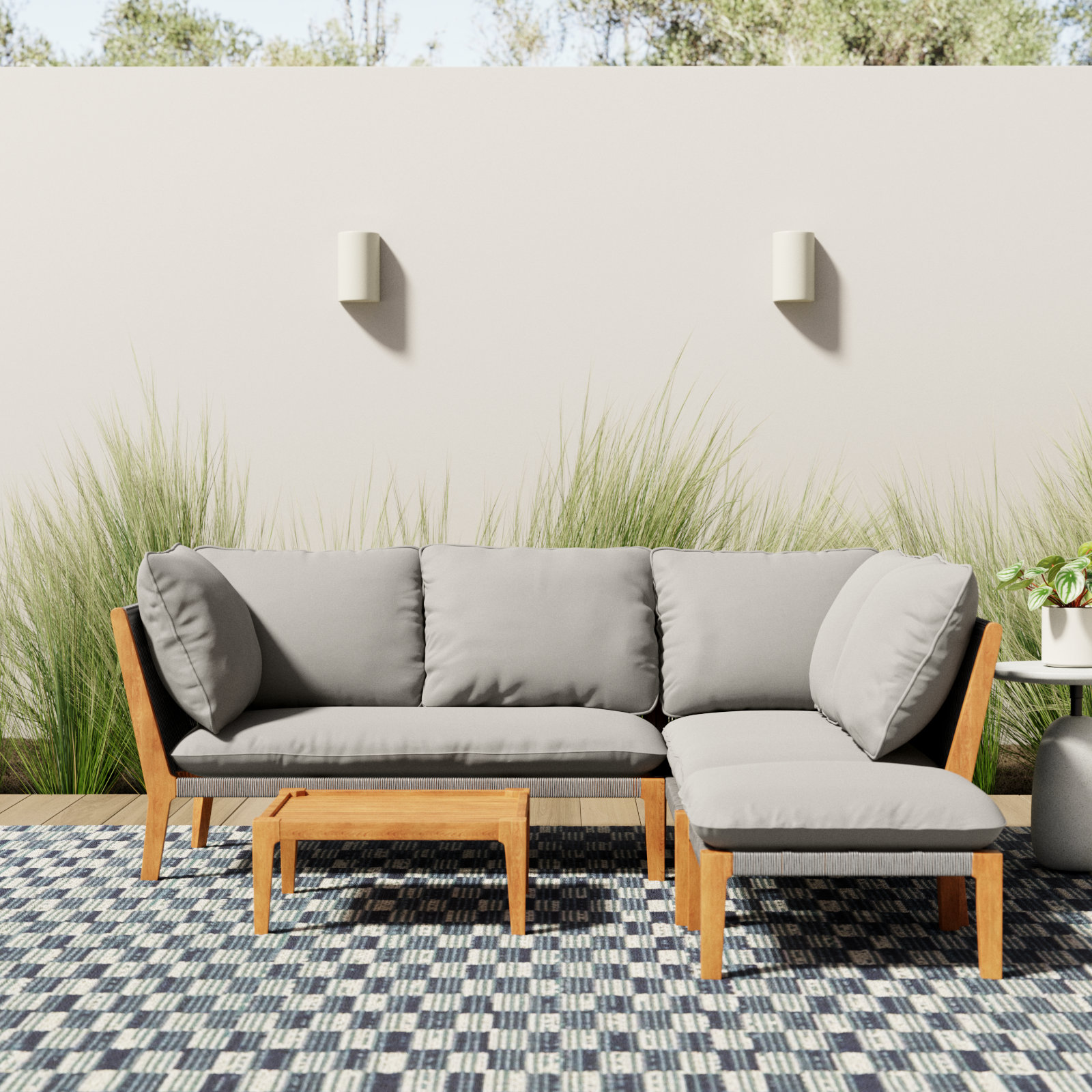 Habitat Eucalyptus 5 - Person Modular Patio Conversation Set with Cushions, Gray