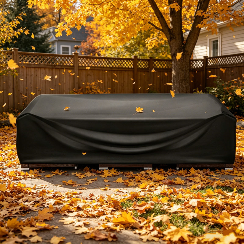 420D PU Waterproof Black Oversized Patio Furniture Cover/ Mesh Windows & Buckles, 126"L x 63"W x 28"H