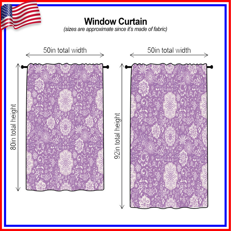 Rideaux de fenêtre à motif floral mauve, voilages et voilages à motif floral - 1 panneau, 50" x 80" - 1 Panel, Blockout