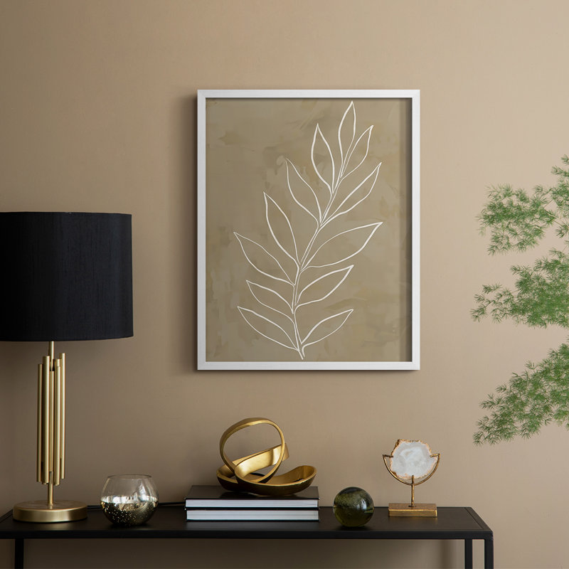 Leaf Line Art III Framed Print - Solid Wood, H 30 po x l 24 po, Blanc