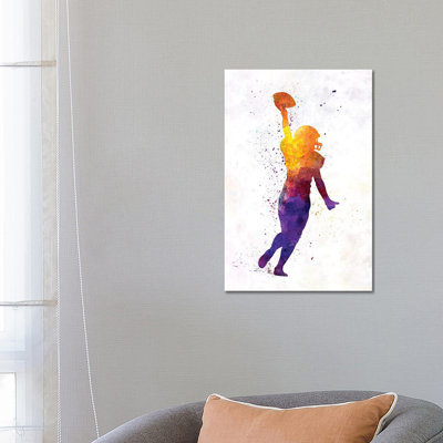 American Football Female Player In Watercolour by Paul Rommer - Wrapped Canvas Gallery-Wrapped Canvas Giclée