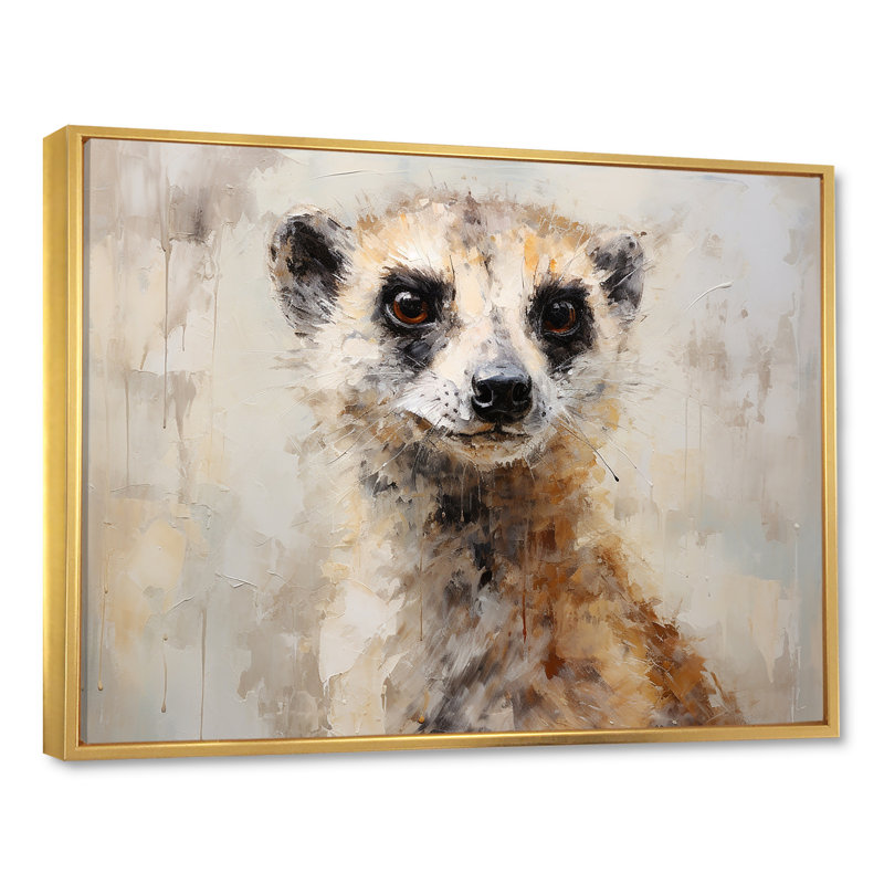«Cute Meercat Portrait III», reproduction sur toile, Cadre flottant doré, H 30 po x l 40 po