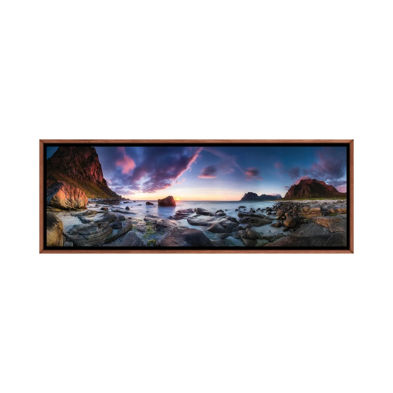 Utakleiv Sunset by Dr. Nicholas Roemmelt - Floater Frame Panoramic Print on Canvas, Brown, 121.92 cm H x 40.64 cm W