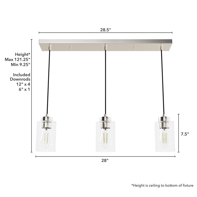 Hartland 3 - Light Cluster Modern Linear Pendant, Brushed Nickel