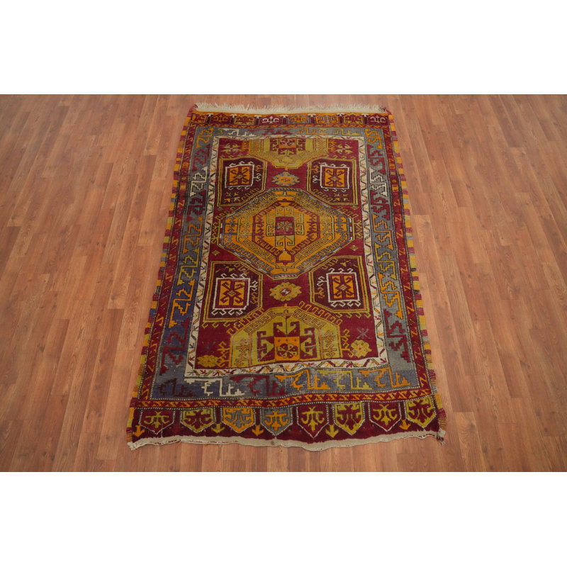 Tapis turc antique à motif géométrique anatolien 4 x 6