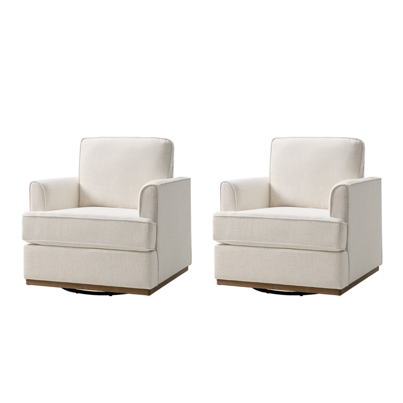 Parker Farmhouse 33'' W Upholstered Swivel Accent Armchair with Solid Wood Base, Beige