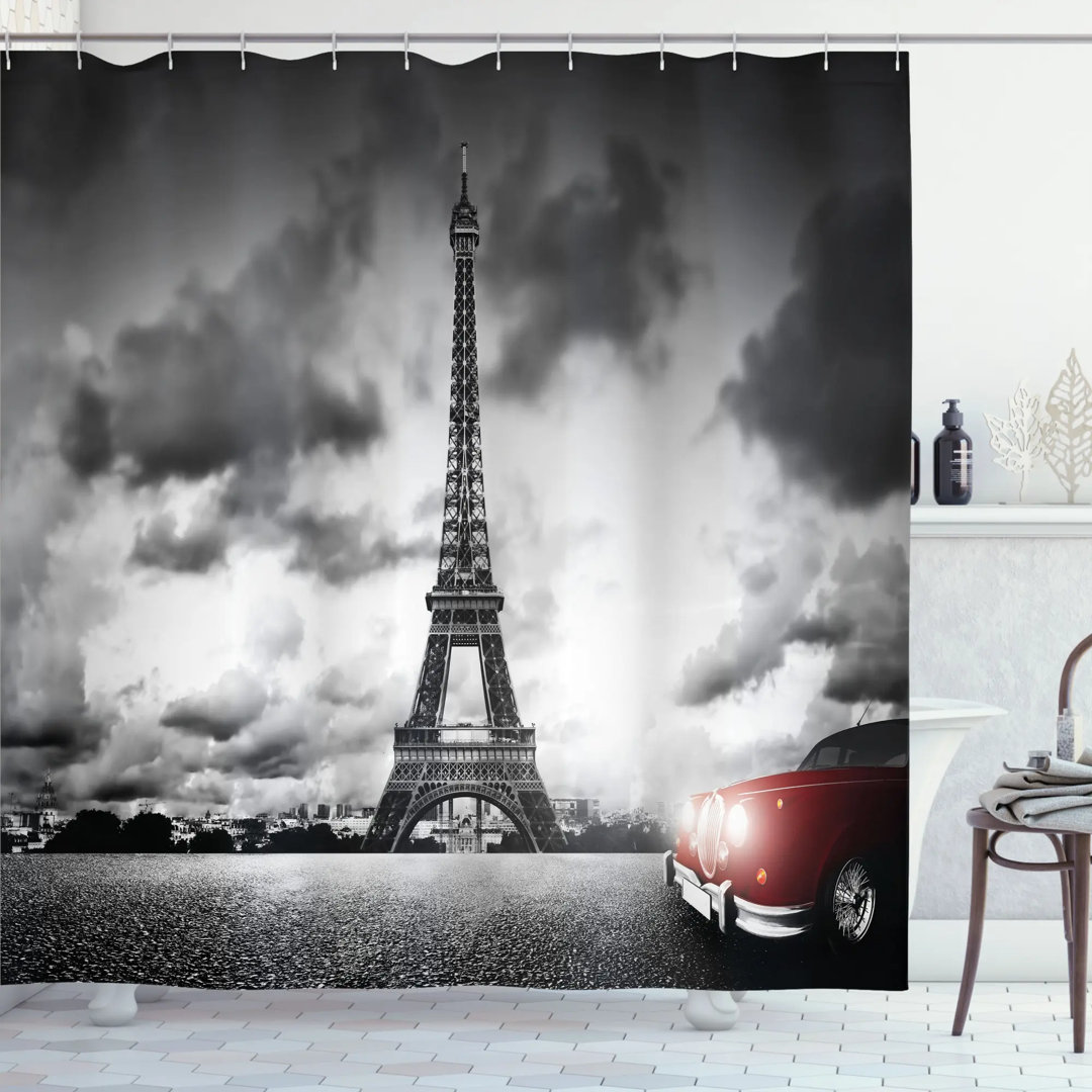 Eiffel Tower Cloudy Day Shower Curtain Set Ambesonne 