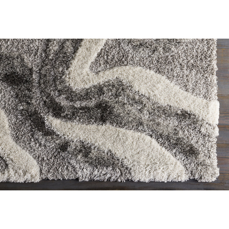 Abstract Splatter Cozy Shag Rug in Gray, 2' x 3', Stain-Resistant