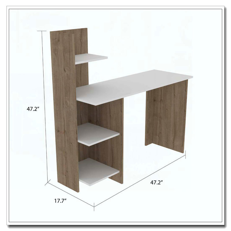 White and Pine 4-Shelf Writing Desk