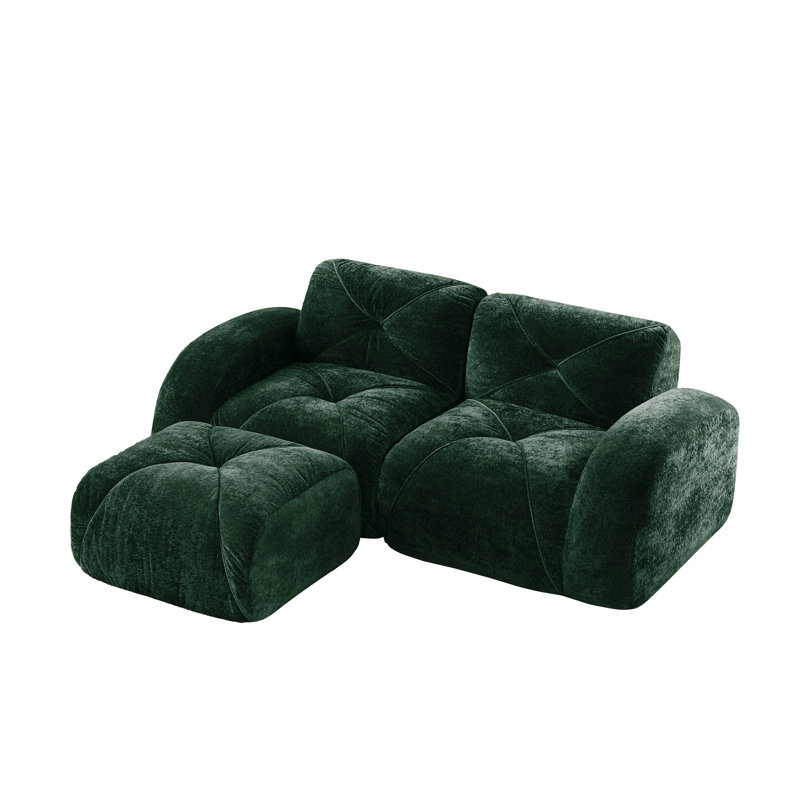 Canapé avec design capitonné et repose-pieds mobile, Vert