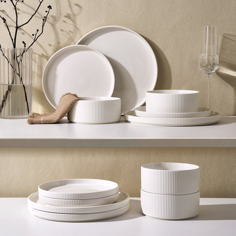 12-Piece Porcelain Dinnerware Set, White