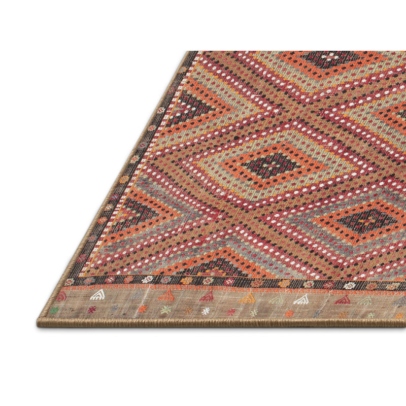 Tapis contemporain rouge / brun, Rectangle 5 pi x 7 pi