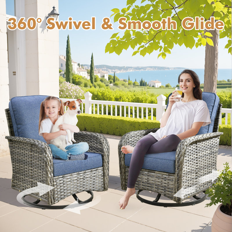 4 - Person Patio Furniture Set with Rocking Swivel Chairs, Outdoor Wicker Rattan Loveseat Seating Group with Cushions, All Weather Sofa Conversation Set with End Table for Garden Backyard