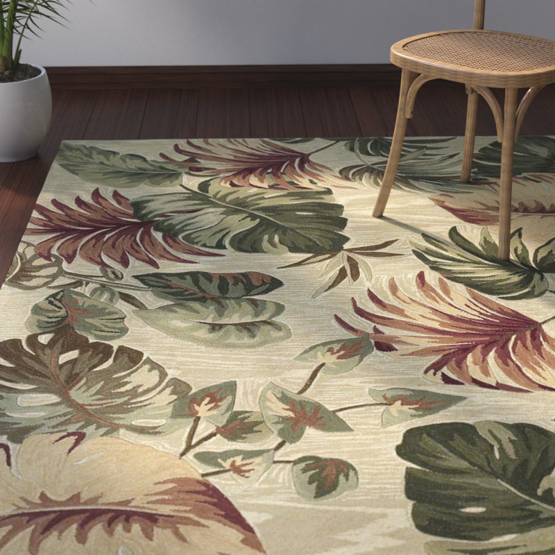 Tapis beige en laine touffeté à la main à motif floral Murray, Rectangle 3 pi 6 po x 5 pi 6 po