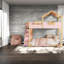 Lit de cabane à DEL avec rangement, lit double en MDF moderne pour enfants-781250724