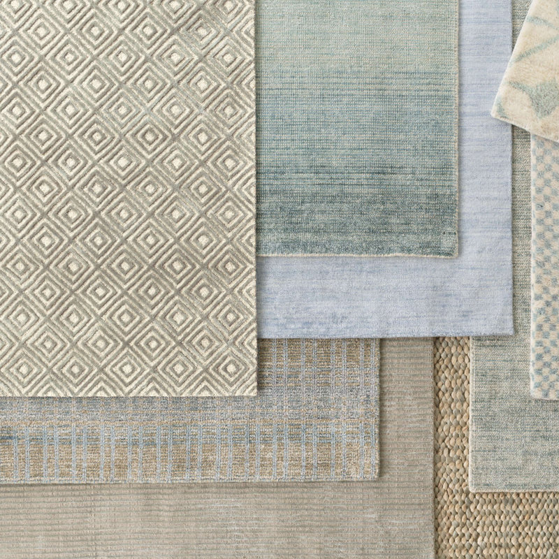 Cut Stripe Ocean Hand Knotted Viscose/Wool Rug, Rectangle 3' x 5'