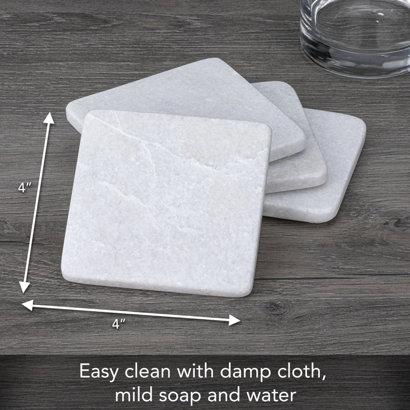 Natural White Marble Square 4-Piece Coaster Set