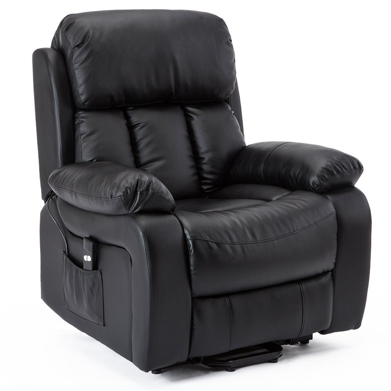 96cm Wide Lift Assist Standard Recliner with Massager, Black, Single Motor Lift Assist