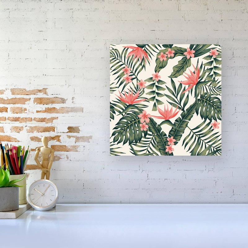 Dark Tropical Green Leaves - Wrapped Canvas Print, 16cm H x 16cm W x 3.8cm D