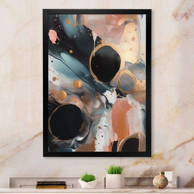 Reproduction d'art sur toile en marbre noir et or marbré, Impression noire sur toile encadrée, H 20 po x l 12 po x P 1 po