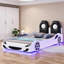 Lit plateforme simple en forme de voiture de chambre à coucher, fabrication en bois massif blanc doux avec DEL intégrée et dossier rembourré