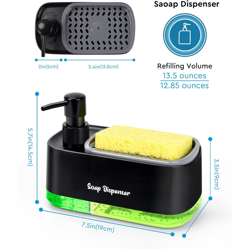 3-in-1 Kitchen Soap Dispenser Set Black