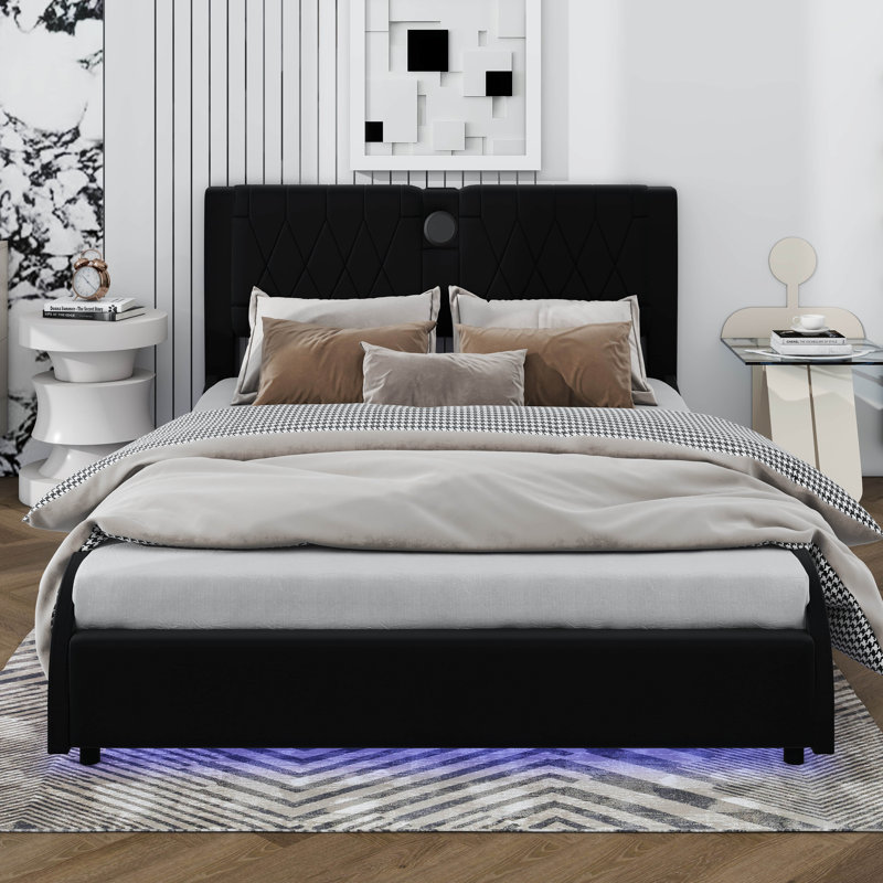 LED Bed Frame With Bluetooth Speaker, Black, Full