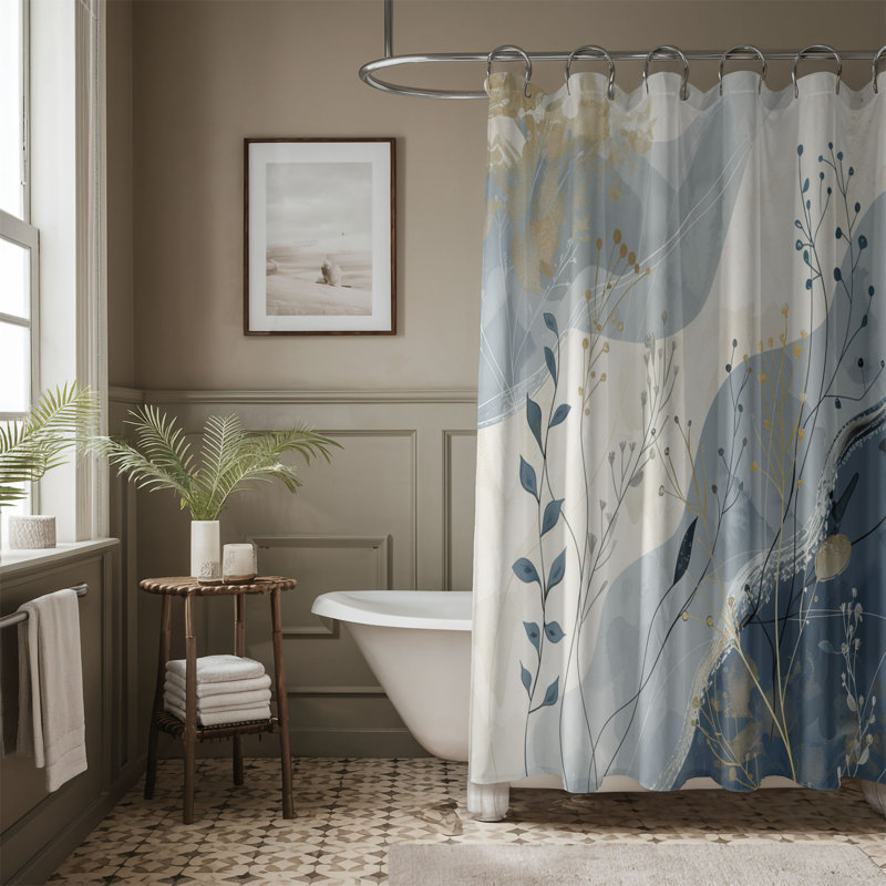 Rideau de douche Boho Blue Florals - 1 pièce, H 74 po x l 71 po