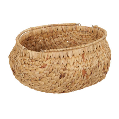 Panier rond tissé avec poignées en jacinthe d'eau tissée à la main et structure en métal