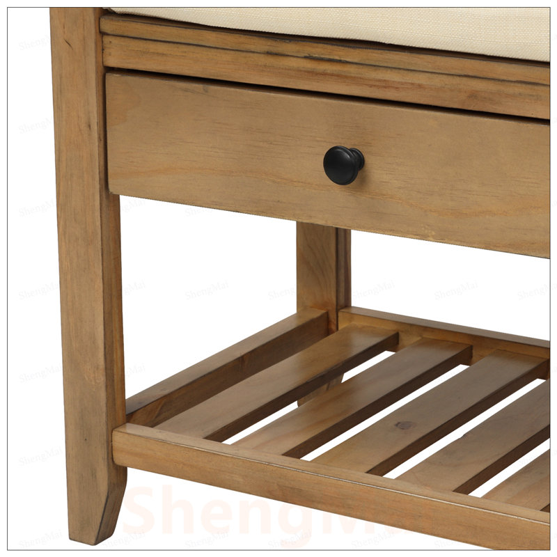 Range-chaussures avec siège rembourré et tiroirs, banc de rangement polyvalent pour entrée familiale, Brown, Brown