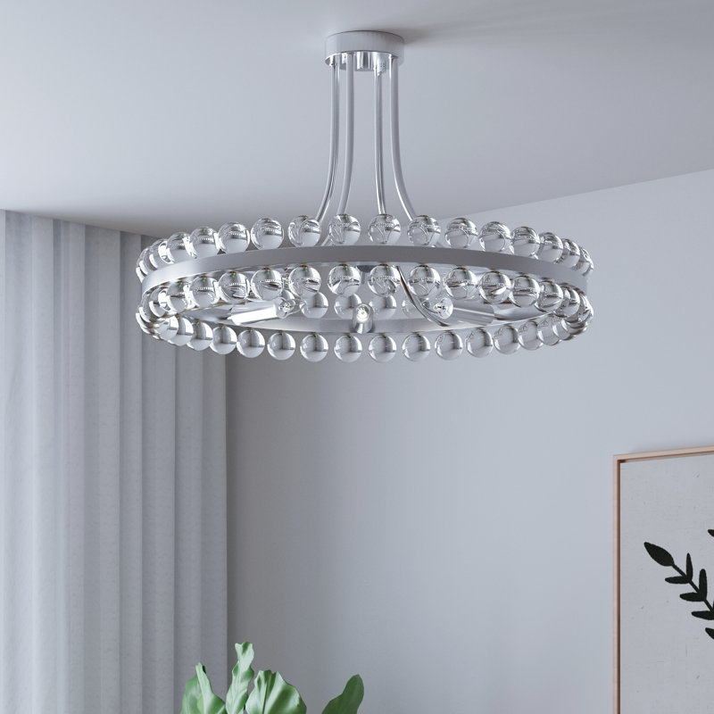 Jackeline  8 - Lights 24'' Antique  Polished Chrome Modern Chandelier Style Circle Semi Flush Mount Lighting Fixture For Living Room