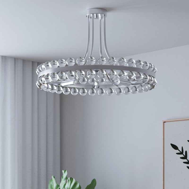 Jackeline 24" W 8-Light Semi Flush Mount, Polished Chrome
