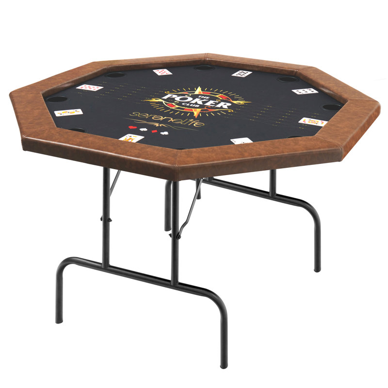 Octagonal Brown Felt 8-Player Foldable Poker Table