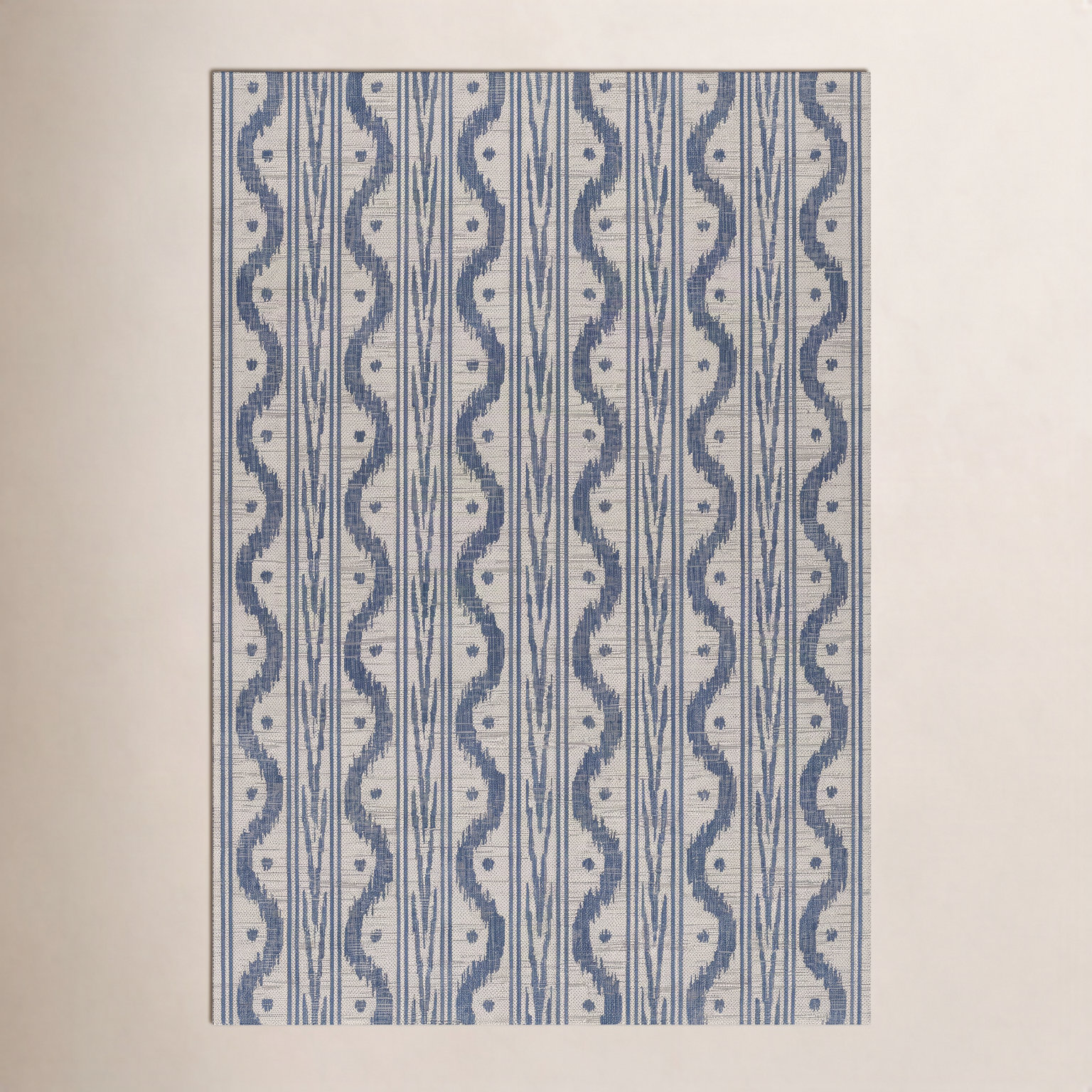 Karini Blue White Ikat Outdoor Rug, Rectangle 9' x 12'